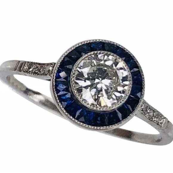 Handmade Art Deco Inspired Diamond and Sapphire Engagement Ring. - Picture 1 of 11